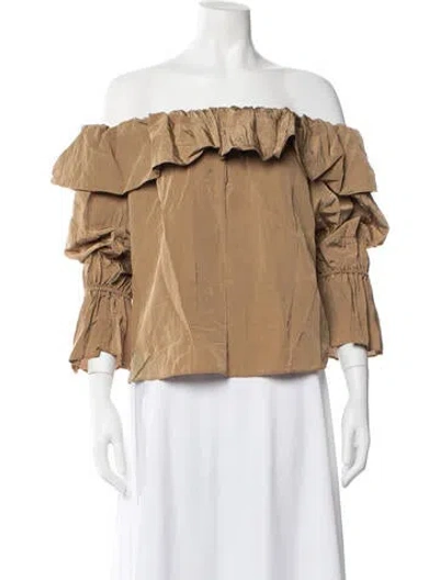 Pre-owned Misa Off-the-shoulder Long Sleeve Blouse In Yellow