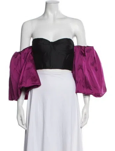 Pre-owned Misa Off-the-shoulder Long Sleeve Crop Top In Purple