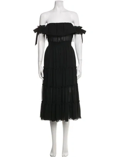 Pre-owned Misa Off-the-shoulder Midi Length Dress In Black