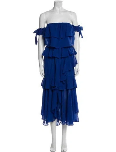 Pre-owned Misa Off-the-shoulder Midi Length Dress In Blue