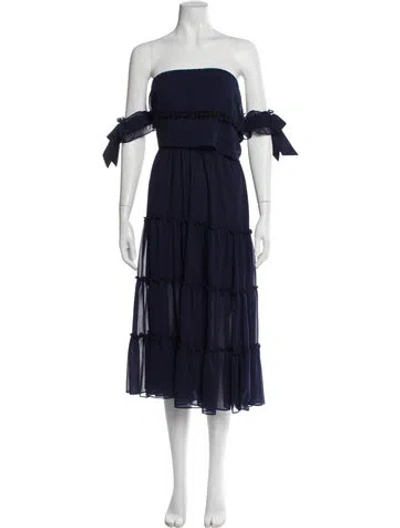 Pre-owned Misa Off-the-shoulder Midi Length Dress In Blue