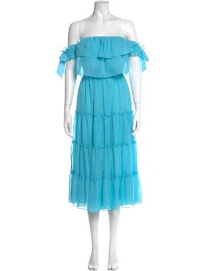 Pre-owned Misa Off-the-shoulder Midi Length Dress In Blue