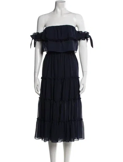 Pre-owned Misa Off-the-shoulder Midi Length Dress In Blue