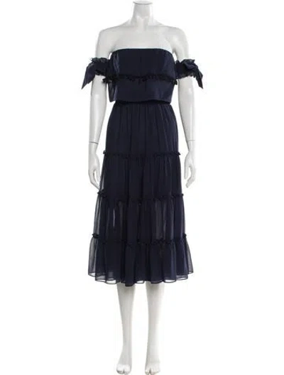 Pre-owned Misa Off-the-shoulder Midi Length Dress In Blue