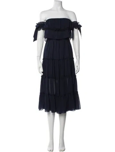 Pre-owned Misa Off-the-shoulder Midi Length Dress In Blue