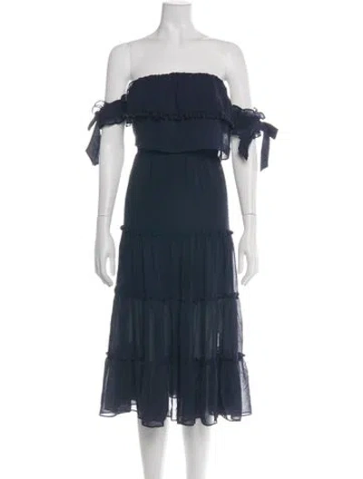 Pre-owned Misa Off-the-shoulder Midi Length Dress In Blue