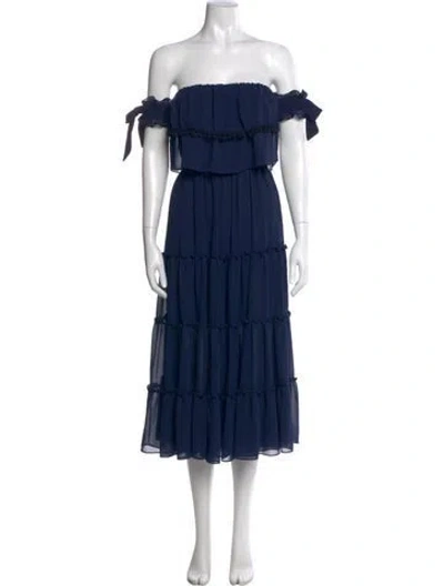 Pre-owned Misa Off-the-shoulder Midi Length Dress In Blue