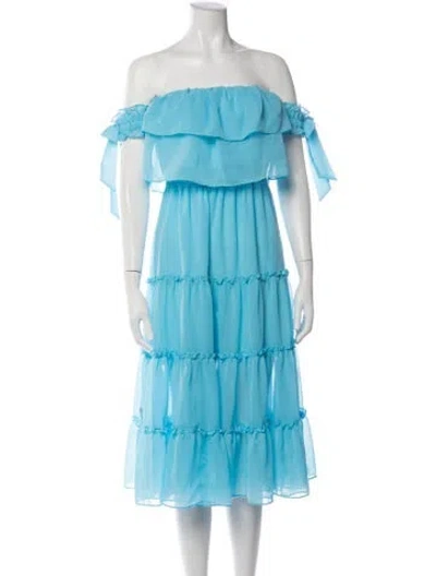 Pre-owned Misa Off-the-shoulder Midi Length Dress In Blue
