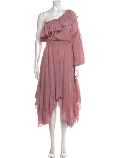 Pre-owned Misa Off-the-shoulder Midi Length Dress In Pink