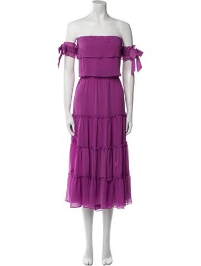 Pre-owned Misa Off-the-shoulder Midi Length Dress In Purple