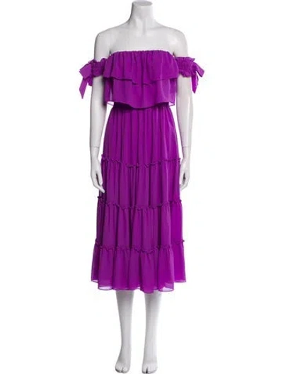 Pre-owned Misa Off-the-shoulder Midi Length Dress In Purple