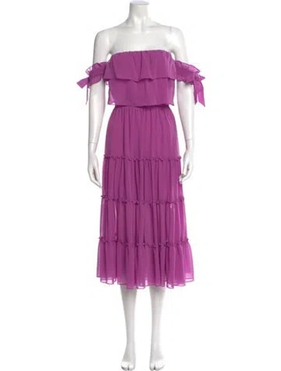 Pre-owned Misa Off-the-shoulder Midi Length Dress In Purple