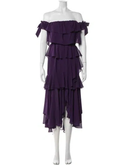 Pre-owned Misa Off-the-shoulder Midi Length Dress In Purple