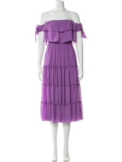 Pre-owned Misa Off-the-shoulder Midi Length Dress In Purple