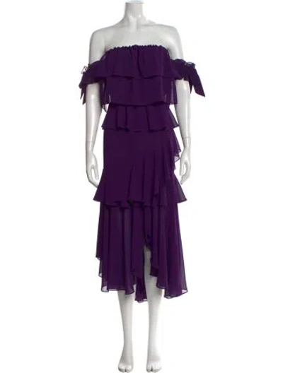 Pre-owned Misa Off-the-shoulder Midi Length Dress In Purple