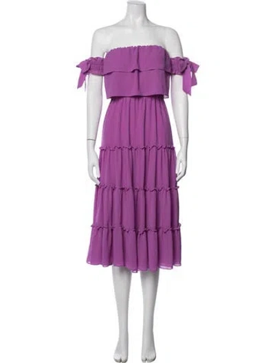 Pre-owned Misa Off-the-shoulder Midi Length Dress In Purple