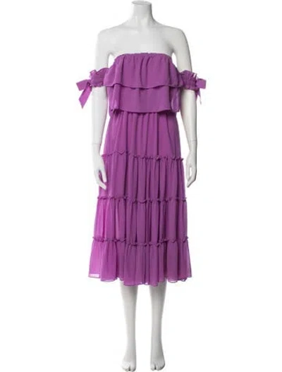 Pre-owned Misa Off-the-shoulder Midi Length Dress In Purple