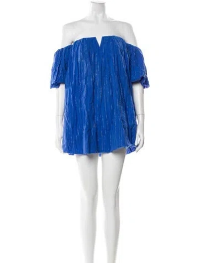 Pre-owned Misa Off-the-shoulder Mini Dress In Blue