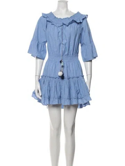 Pre-owned Misa Off-the-shoulder Mini Dress In Blue