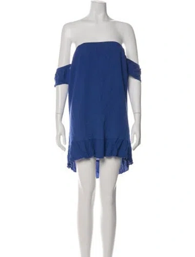 Pre-owned Misa Off-the-shoulder Mini Dress In Blue