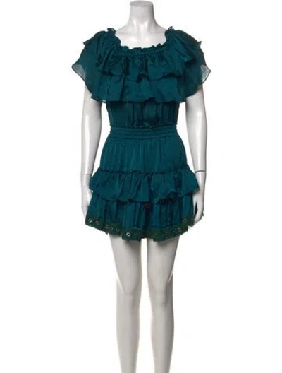 Pre-owned Misa Off-the-shoulder Mini Dress In Green