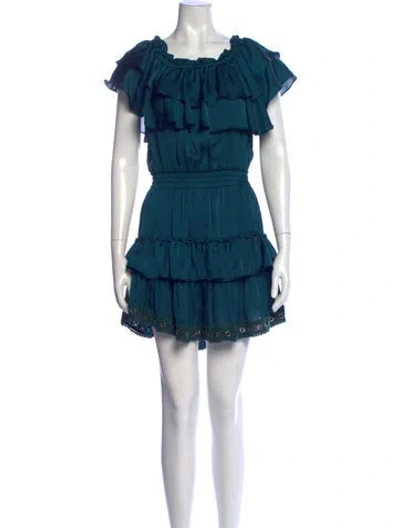 Pre-owned Misa Off-the-shoulder Mini Dress In Green