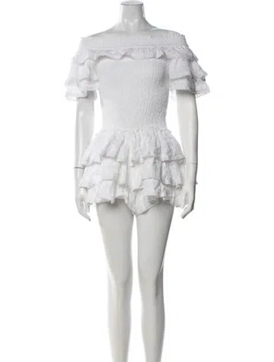 Pre-owned Misa Off-the-shoulder Romper In White