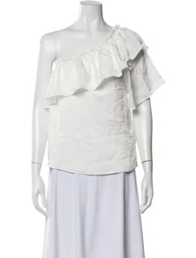 Pre-owned Misa Off-the-shoulder Short Sleeve Blouse In White