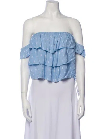 Pre-owned Misa Off-the-shoulder Short Sleeve Crop Top In Blue