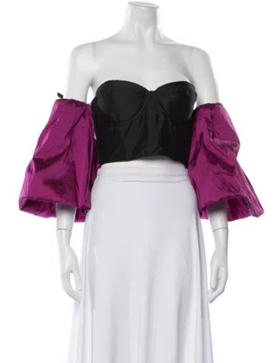Pre-owned Misa Off-the-shoulder Sleeveless Crop Top In Black/purple