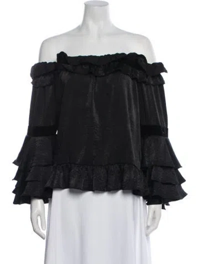 Pre-owned Misa Off-the-shoulder Three-quarter Sleeve Blouse In Black