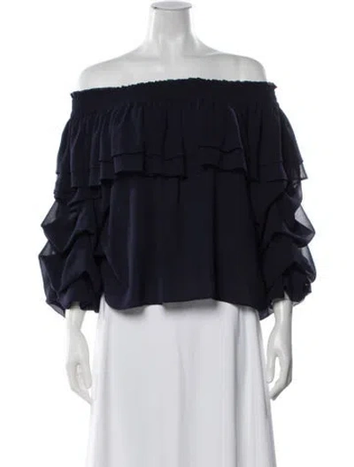 Pre-owned Misa Off-the-shoulder Three-quarter Sleeve Blouse In Blue