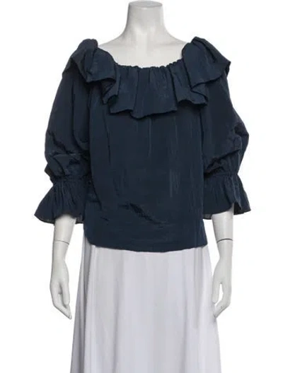 Pre-owned Misa Off-the-shoulder Three-quarter Sleeve Blouse In Blue
