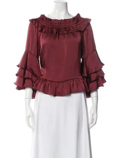 Pre-owned Misa Off-the-shoulder Three-quarter Sleeve Blouse In Burgundy