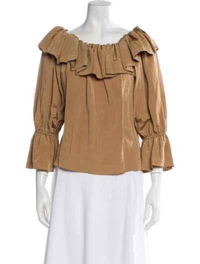 Pre-owned Misa Off-the-shoulder Three-quarter Sleeve Blouse In Yellow