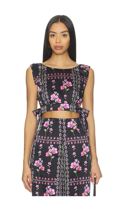 Misa Olena Top In Midnight Lattice Satin In Brown