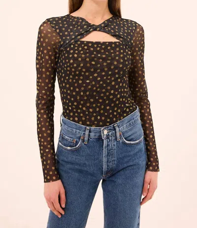 Misa Neriah Mesh Top In Golden Polka Dot In Brown