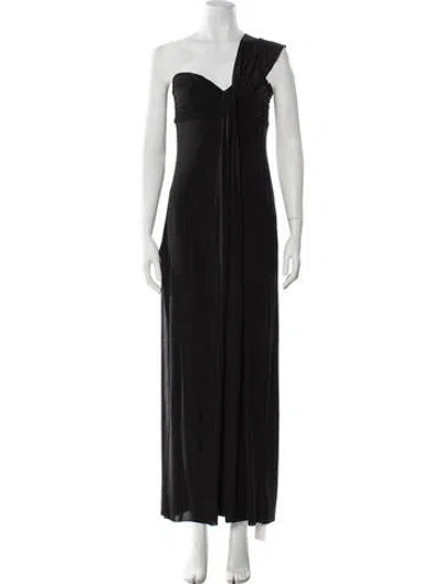 Pre-owned Misa One-shoulder Long Dress In Black
