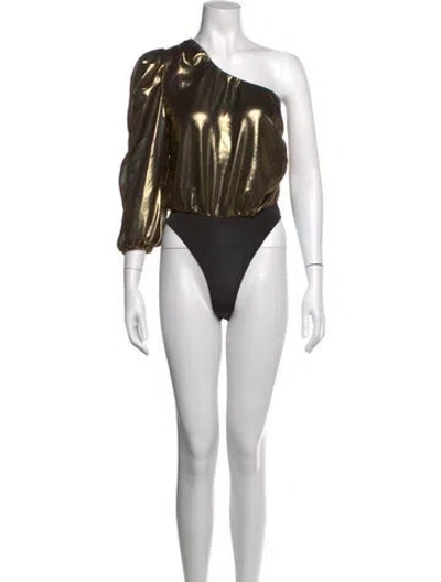 Pre-owned Misa One-shoulder Long Sleeve Bodysuit In Gold