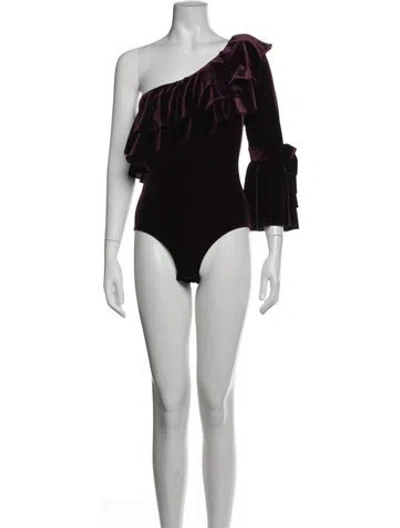 Pre-owned Misa One-shoulder Long Sleeve Bodysuit In Purple