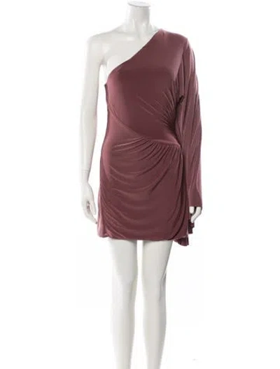 Pre-owned Misa One-shoulder Mini Dress In Brown
