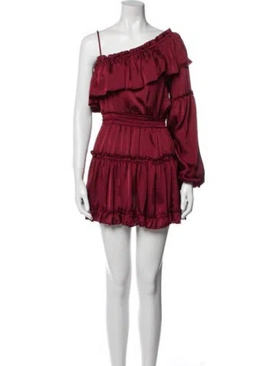 Pre-owned Misa One-shoulder Mini Dress In Burgundy