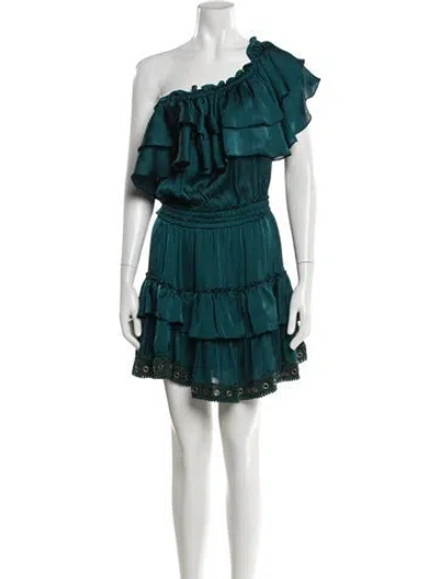 Pre-owned Misa One-shoulder Mini Dress In Green