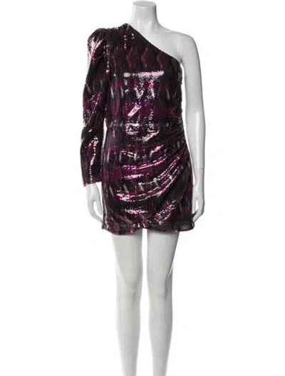 Pre-owned Misa One-shoulder Mini Dress In Purple