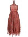 Misa Paisley-print Halterneck Dress In Rot