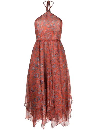Misa Paisley-print Halterneck Dress In Rot