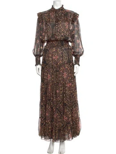 Pre-owned Misa Paisley Print Long Dress In Black