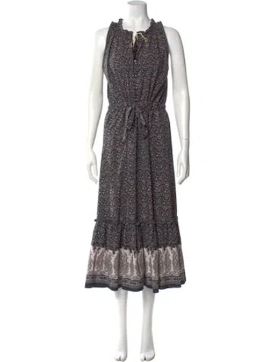 Pre-owned Misa Paisley Print Long Dress In Black