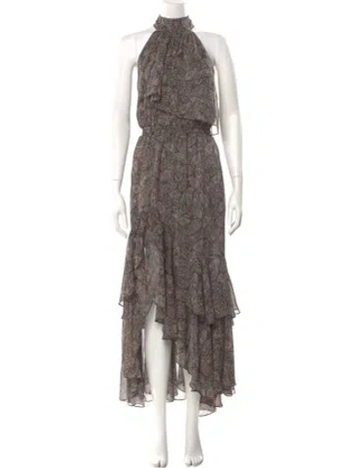 Pre-owned Misa Paisley Print Long Dress In Black