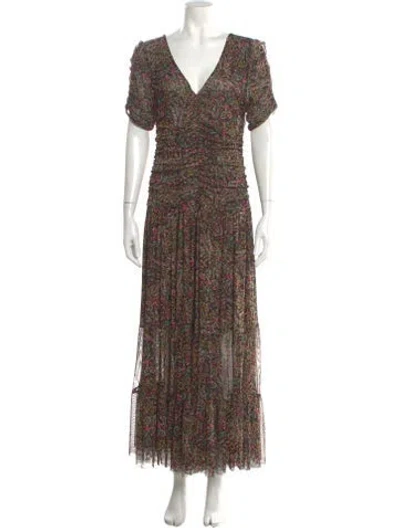 Pre-owned Misa Paisley Print Long Dress In Black